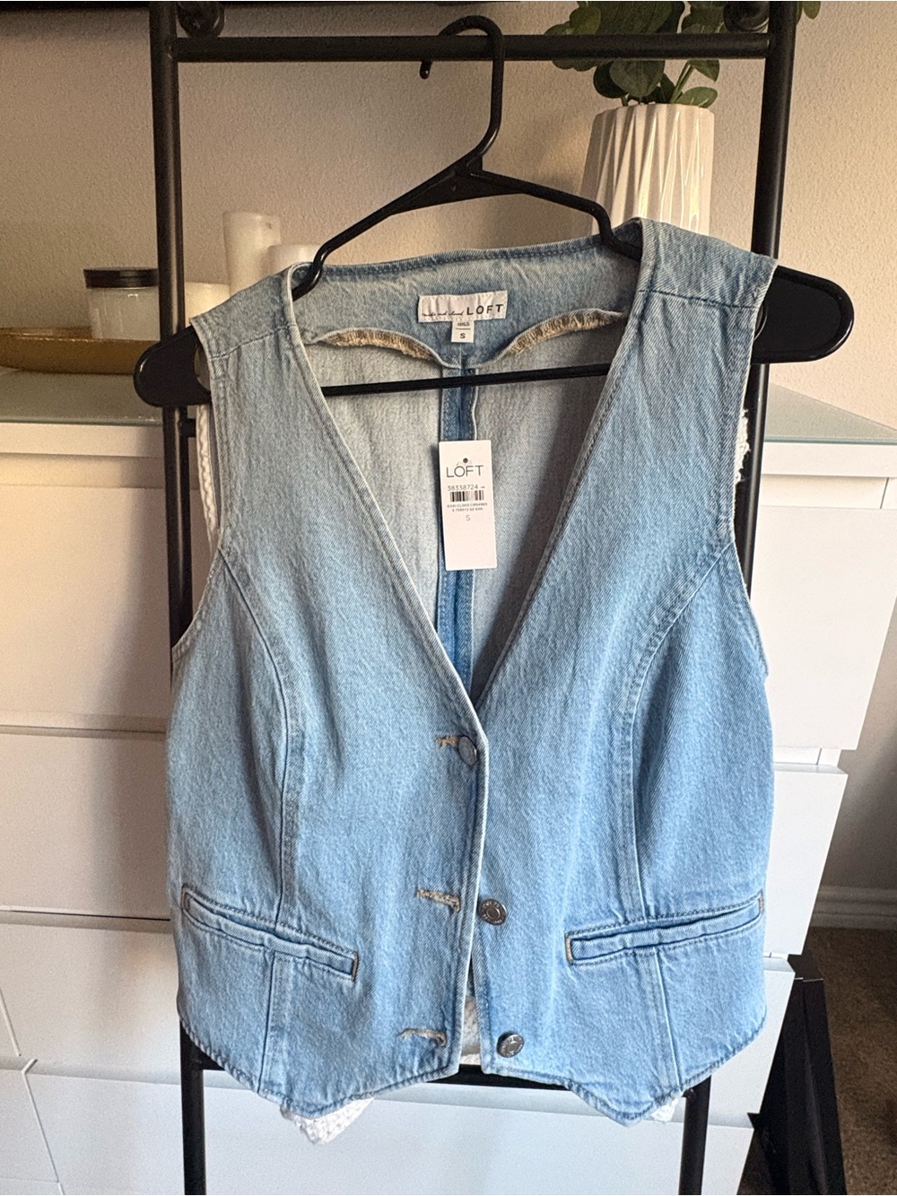 LOFT Light Wash Denim Vest with Front Buttons